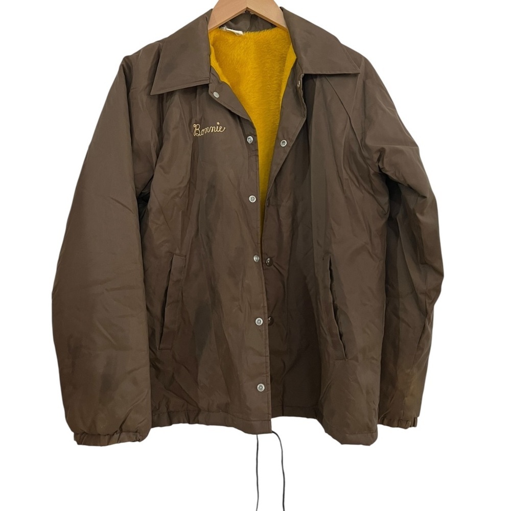 Vtg Brown Nylon Coach Jacket Yellow Lined "Bonnie" 70s 80s Streetwear